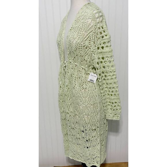 Free People‎ Sweet Talker Long Crochet Cardigan Honeydew Green XS Extra Small - Picture 6 of 13